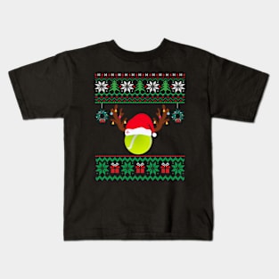 Reindeer Santa Hat Tennis Ball Christmas Tennis Player Kids T-Shirt